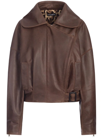 Dolce & Gabbana Wrap-front Long-sleeve Jacket In Brown