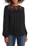 Vince Camuto Women's Plus Size Long Sleeve Lace Yoke Pleated Front Blouse In Rich Black