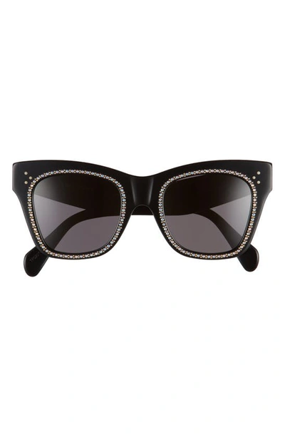 Celine 50mm Studded Sunglasses In Shiny Black/ Smoke