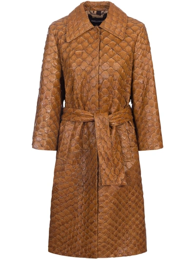 Dolce & Gabbana Belted Pirarucu Single-breasted Coat In Brown