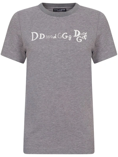 Dolce & Gabbana Embroidered-logo Short-sleeve T-shirt In Grey