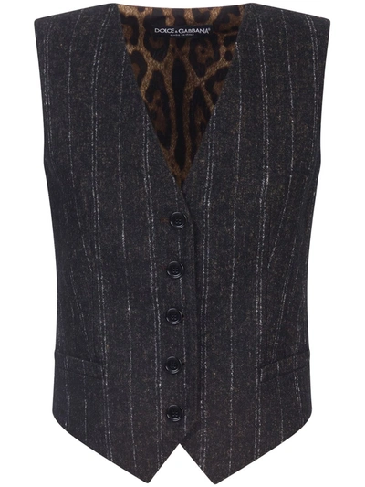 Dolce & Gabbana Pinstripe Buttoned Waistcoat In Black
