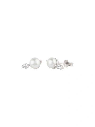 Dinny Hall 14kt White Gold Diamond Pearl Shuga Earrings In Silver