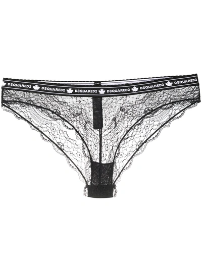 Dsquared2 Logo Waistband Lace Briefs In Black