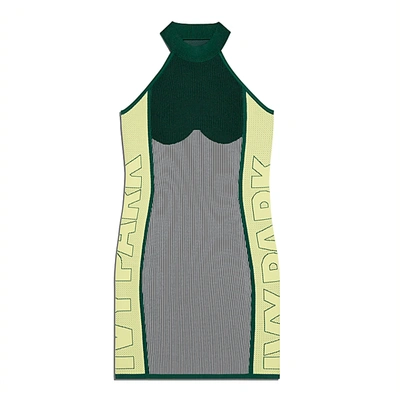 Pre-owned Adidas Originals Adidas Ivy Park Knit Logo Dress Dark Green/green Tint/yellow Tint