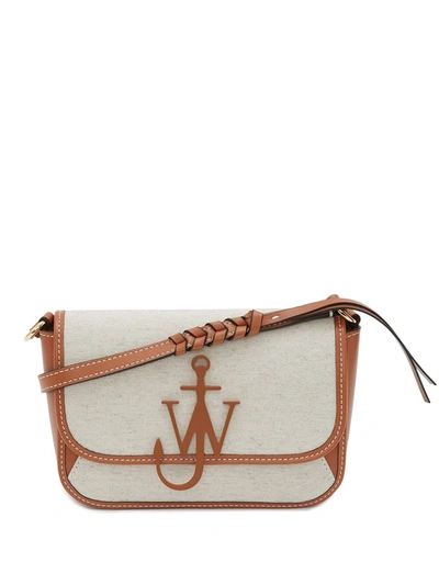 Jw Anderson Braided Midi Anchor Leather-trimmed Canvas Shoulder Bag In Neutrals