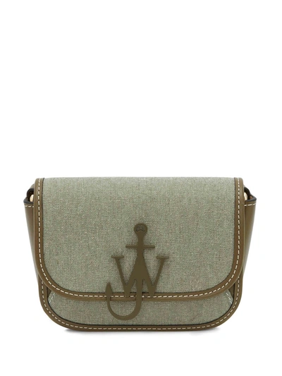 Jw Anderson Anchor Nano Leather-trim Woven Cross-body Bag In Green