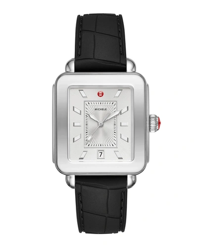 Michele Deco Sport Stainless Steel And Silicone Watch, Black In Silver