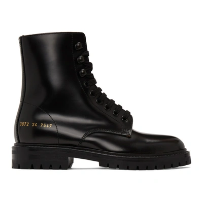 Common Projects Black Lug Sole Combat Boots In 7547 Black