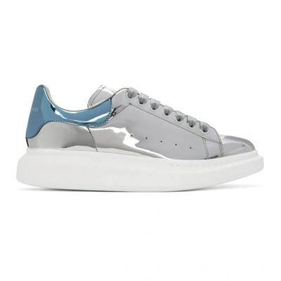 Alexander Mcqueen Oversized Metallic Leather Low Top Sneakers In Grey