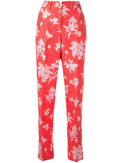Delpozo Floral Jacquard Straight-leg Trousers In Red
