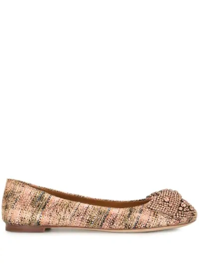 Tory Burch Crystal Bow Ballet Shoes In Rose Gold Multi
