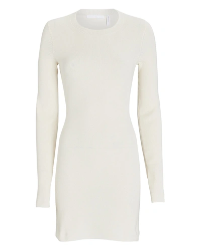 Helmut Lang Rib Knit Long Sleeve Mini Dress In White