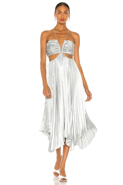 Aiifos Evie Pleated Cut-out Dress In Silver