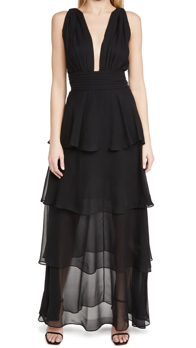 Retroféte Eloise Gathered Tiered Silk-chiffon Maxi Dress In Black