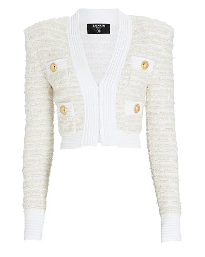 Balmain Lurex Knit Tweed Jacket In White