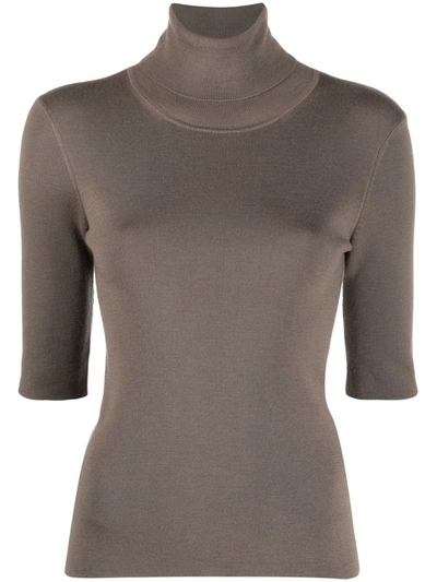 Filippa K Fine Knit Elbow Sleeve Top In Brown