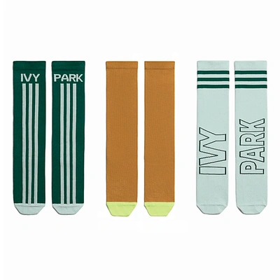 Pre-owned Adidas Originals  Ivy Park 3-pack Logo Socks Green Tint/yellow Tint/dark Green
