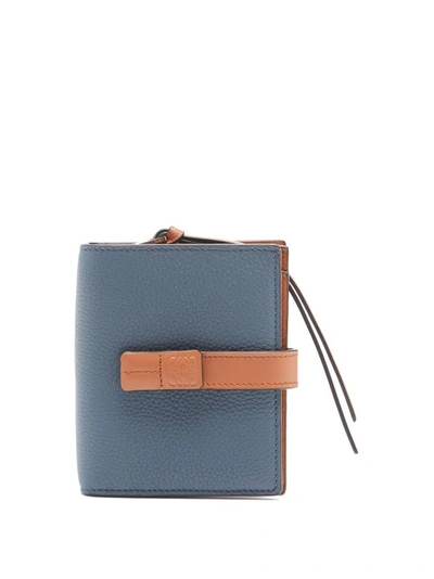 Loewe Anagram-debossed Grained-leather Wallet In Steel Blue Tan