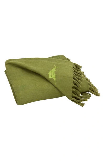 Tommy Bahama Canvas Fringe Throw Blanket In Palm Green