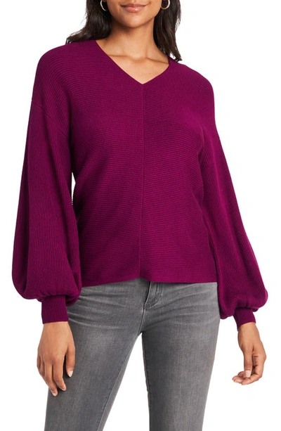 1.state Ribbed Balloon Sleeve Cotton Blend Sweater In Plum Fairy