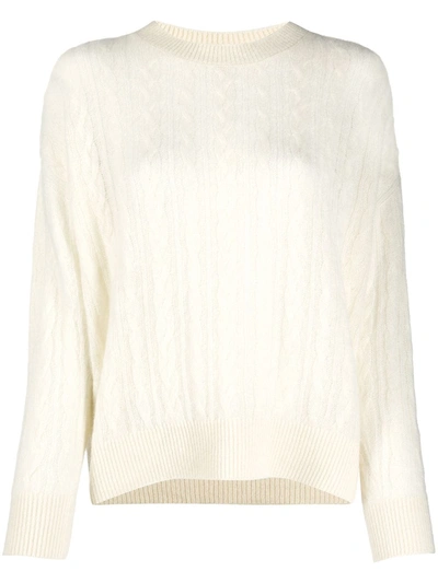 Agnona Cable-knit Cashmere Blend Crewneck In Cream Colour In White