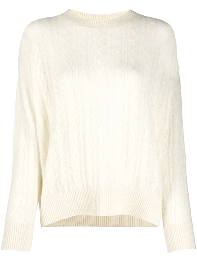 Agnona Cable-knit Cashmere Blend Crewneck In Cream Color In White