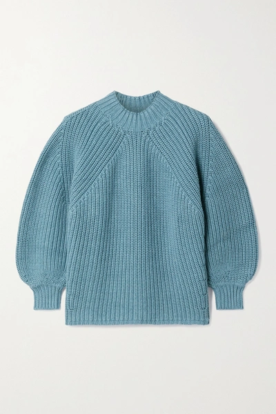 Apiece Apart Nueva Merel Ribbed Cotton And Cashmere-blend Sweater In Blue