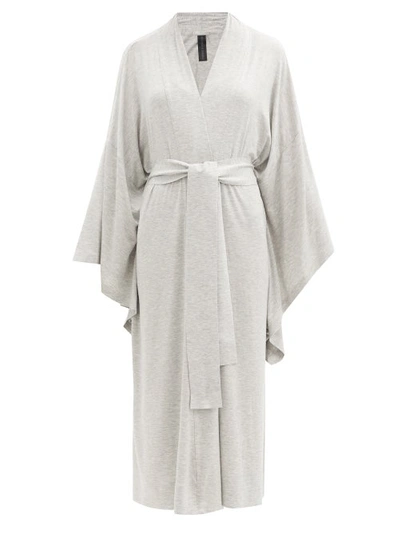 Norma Kamali Belted Mélange Stretch-modal Robe In Light Gray