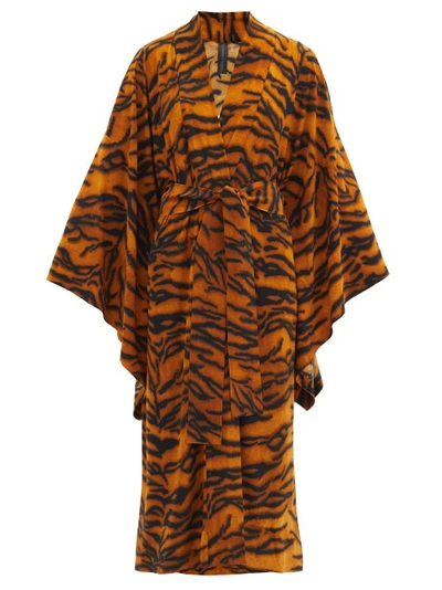 Norma Kamali Belted Tiger-print Stretch-jersey Robe In Camel