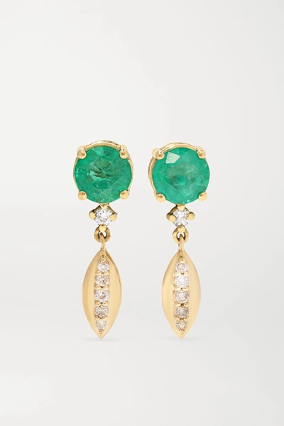 Ileana Makri Grass Single Dewdrop 18-karat Gold, Emerald And Diamond Earrings