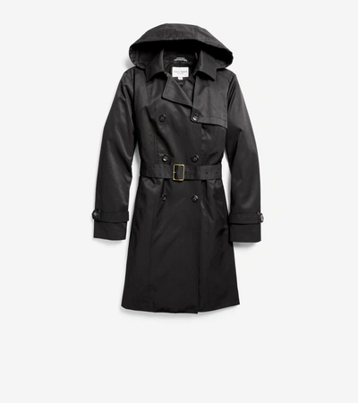 Cole Haan Hooded Trench Coat In Black