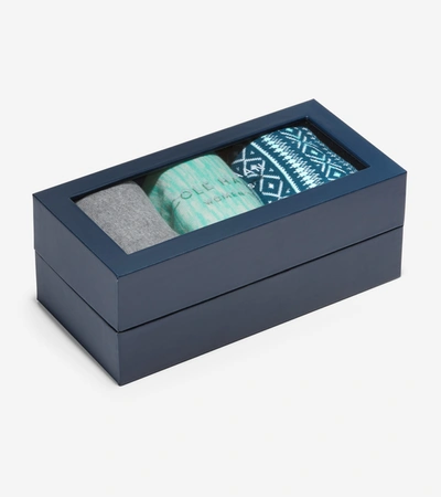 Cole Haan 3 Pair Fair Isle Crew Sock Gift Box In Turquoise Or Aqua