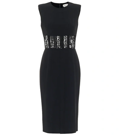 Alexander Mcqueen Sleeveless Padded Shoulder Hollow Out Lace Waist Dress In Black