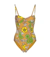 Tory Burch Printed Underwire One-piece Swimsuit In Brown Wall