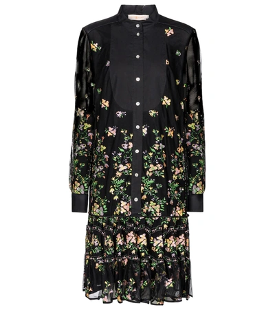 Tory Burch Embroidered Floral Tulle Tunic Shirtdress In Ditsy Floral