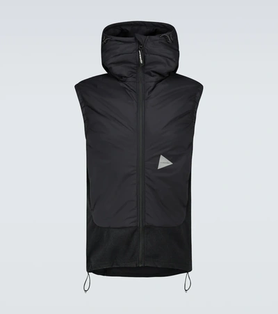 And Wander Hooded Technical-panelled Gilet In Black