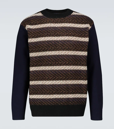 Junya Watanabe Navy Wool Striped Stitch Sweater In Blue