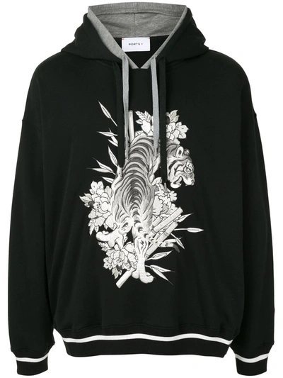 Ports V Embroidered Tiger Hoodie In Black