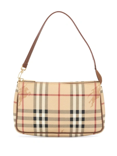 Pre-owned Burberry Haymarket Check Top-handle Bag In Brown