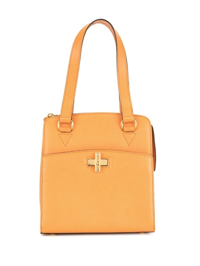 Pre-owned Celine 1990s Front Twist-lock Tote Bag In Orange