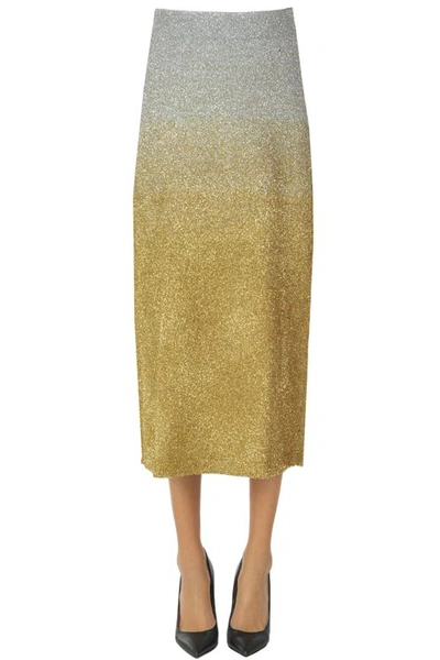 Dries Van Noten Fringed Lurex Knit Skirt In Gold