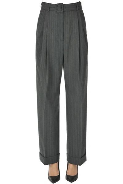 Dries Van Noten Pinstriped Wool-blend Trousers In Dark Grey