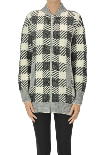 Anneclaire Checked Print Zippered Cardigan In Charcoal