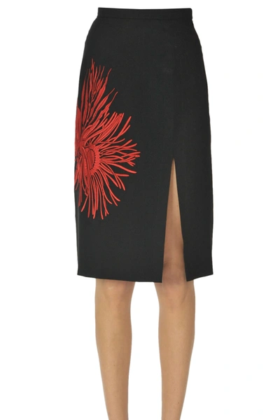N°21 Embroidered Pencil Skirt In Black