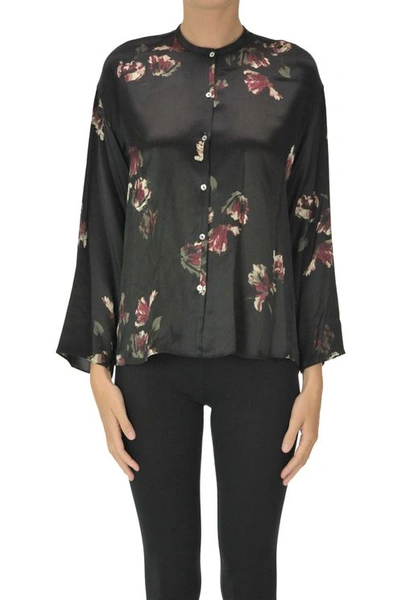 Vince Printed Silk Shirt In Black