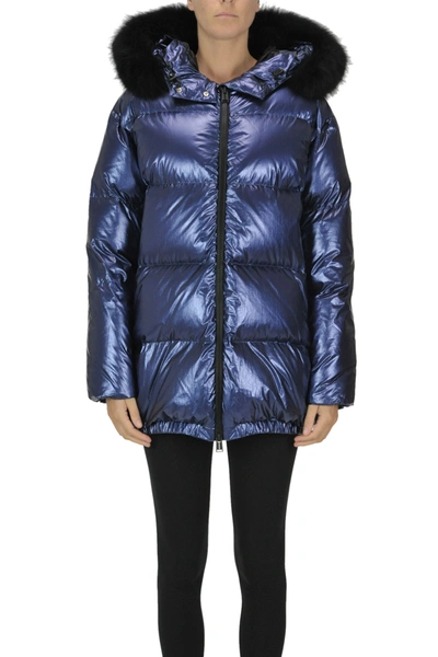 Add Metallic Effect Down Jacket In Blue