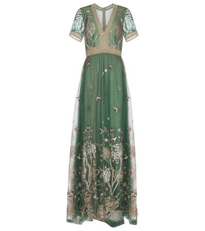 Costarellos Storytelling Embroidered Tulle Gown In Green | ModeSens