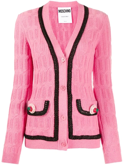 Moschino Icing-trim Knitted Cardigan In Fantasy Print Fucsia