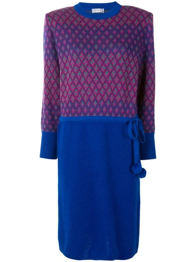 Pre-owned Saint Laurent Geometric Intarsia Knitted Dress In Purple